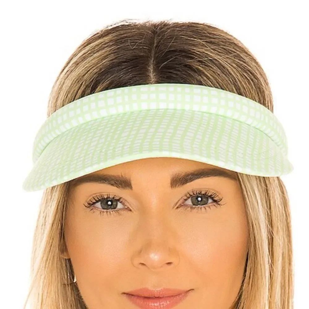 Lele Sadoughi Pistachio Gingham x Solid & Striped Printed Hard visor NWOT